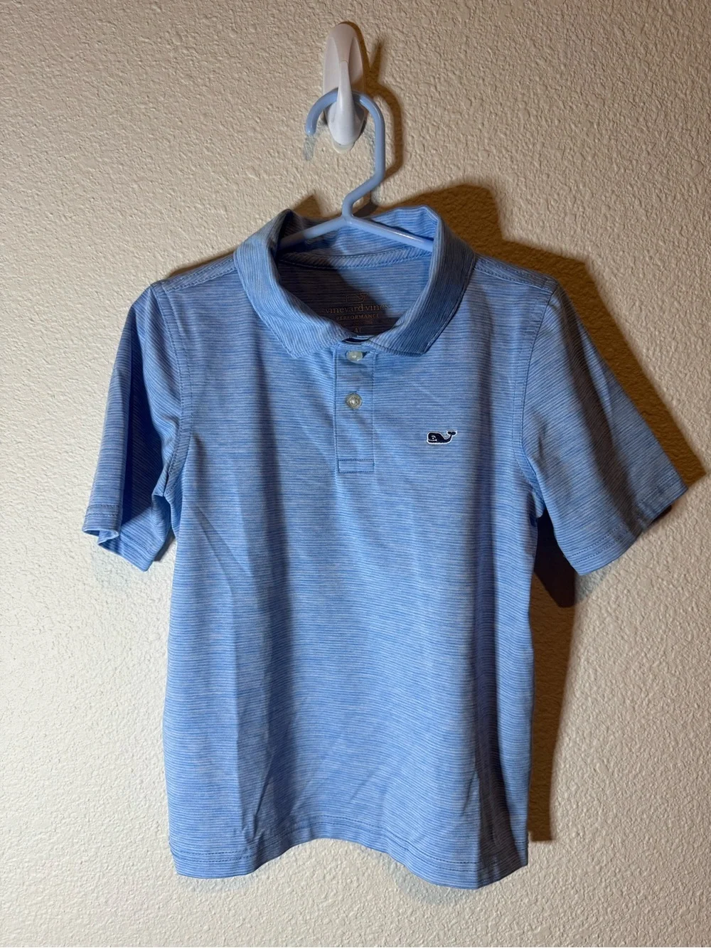 Vineyard Vines Boys' Heathered Light Blue Polo with Whale Logo